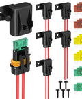 Beefy 12 Volt Inline Fuse Holder With Secure Mounting Holes For 12 Awg Automotive Marine Vehicle Wiring Kits Includes Waterproof Atc Ato Blade Fuses Rated At 20 30 40 Amps with fuses and screws.