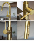 Brushed Gold Kitchen Faucet With Pull Down Sprayer Solid Brass Construction Single Hole Mount With Deck Plate One Handle No Fuss Setup Reach Technology And Flexible Swivel Hose For Easy Sink Access