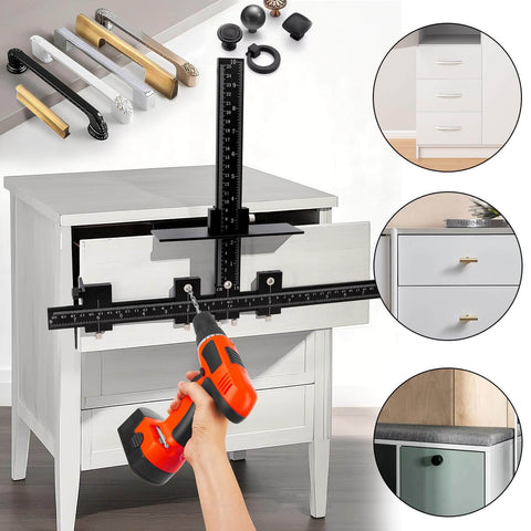 Pro Grade Cabinet Hardware Jig Tool, Adjustable Drill Template For Handles And Pulls On Drawers And Doors, All Aluminum Alloy Construction With Center Punch And Carrying Bag, Precise Machining, Heavy Duty used on drawer
