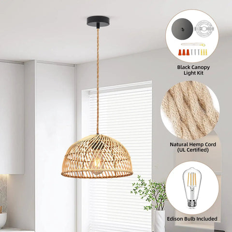 2 Pack Rattan Pendant Lights With Edison Bulbs Dope Boho Farmhouse Wicker Lampshades For Ceiling Mount Indoor Bedroom Living Room Dining Kitchen