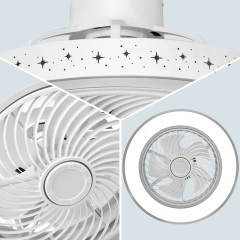 Dope Bladeless Ceiling Fan With Light for Small Spaces, 20 Inch Flush Mount showing detail of fan, night light, and modern finish