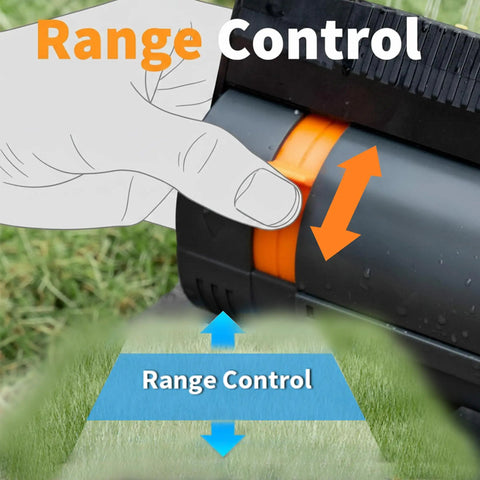 Close-up of range control adjustment on Mini Turbo Oscillating Garden Sprinkler With Large Base 16 Nozzles Adjustable Width And Range