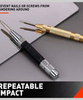 2 Pack 6 Inch Automatic Center Punch With Adjustable Impact One Hand Operation in black and gold on table.