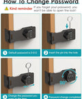 Diagram showing steps to change password on keyless hasp lock for cabinets and small doors, 1000 combo password lock, easy install, black finish.