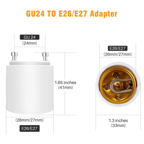 Diagram showing GU24 To E26 E27 Adapter Pack 15 Pack Heat Resistant Up To 392F Converts GU24 Bi Pin Fixtures To Standard E26 E27