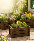 Three Pack Extra Large Rustic Wooden Crates For Display And Storage Farmhouse Style Nesting Boxes With Handles outdoors