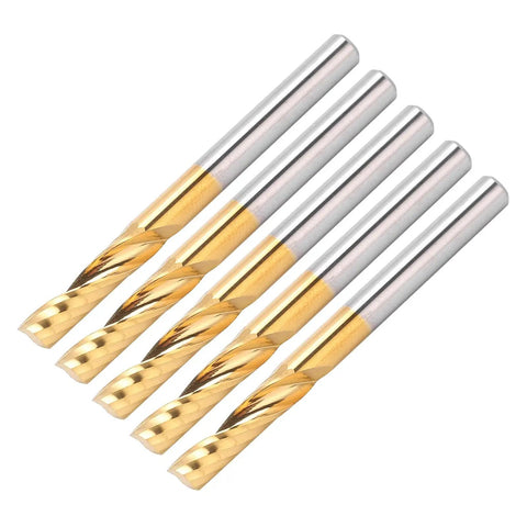 5 Pack CNC Spiral End Mill Router Bit Set High Speed Steel Alloy Coated arrangement