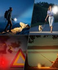 Beast Mode 10000 Lumen LED Flashlight With Digital Power Display in use outdoors for hiking, dog walking, roadside, and fishing at night