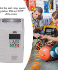 7.5KW VFD Variable Frequency Drive Inverter for 220V to 380V Motors shown with air compressor setup