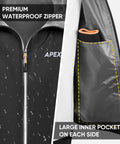 Close-up of Packable Mens Rain Jacket With Reflective Zipper Ultralight Waterproof Windbreaker Hooded Raincoat showing waterproof zipper and inner pocket