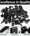 Heavy Duty Fifty Piece Quarter Inch Automotive Body Bolt And U Nut Clip Fastener Kit showing black steel bolts and clips.