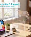 Six Pack Clear Acrylic Self Adhesive Hinges 2.5x1.5 Inch on transparent box in office setting