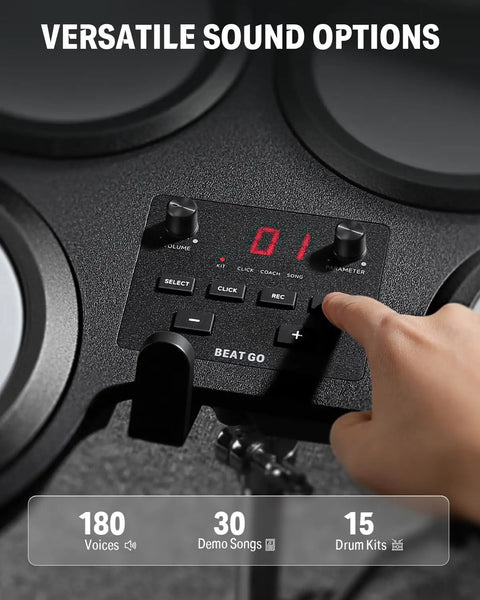 Beat Go Portable Electronic Drum Set With Training Lessons For Beginners control panel and buttons