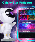 Astronaut-shaped galaxy star projector displaying nebula and star modes with vibrant colors.