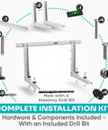 Beefy Outdoor Mini Split Wall Mount Bracket For 9000 To 36000 BTU Units Weatherproof Mount With Drill Bit And Anti Vibration Pads Supports Up To 450 Lb Universal Compatibility installation kit showing components like brackets, drill bit, and screws.