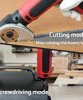 S&F Stead Fast Electric Box Cutter 4V Cordless Power Scissors For Cardboard Crafts Leather Paper With Case 90 Degree Angle multifunction tool in cutting and screwdriver modes.