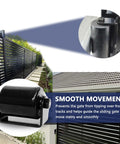 2 Pack Gate Guide Roller With C Post Welded Bracket for heavy duty sliding gates, shown on metal fence, close-up of roller
