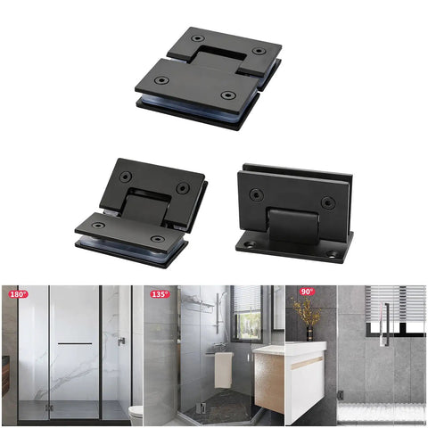 Badass Heavy Duty Two Pack Shower Door Hinges With Tight Seal Gaskets slick stainless steel brackets for 135-degree glass panels.