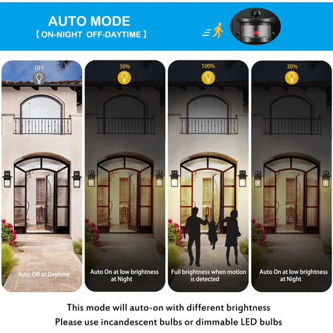 Smart Motion Sensor Outdoor Wall Light For Porch And Garage White Dusk To Dawn Exterior Fixture demonstration of auto mode at different times of day