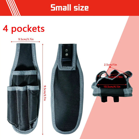 Four-pocket belt pouch from Six In One Magnetic Tool Set With Light And 8Lb Telescoping Pickup Tool, detailing size and dimensions.