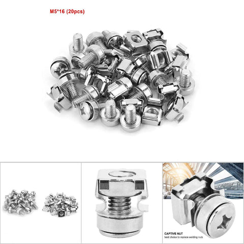 M5 X 16 Rack Screws And Cage Nuts Kit For Square Hole Server Racks And Electrical Enclosures, 20 Piece Plated Iron Fasteners