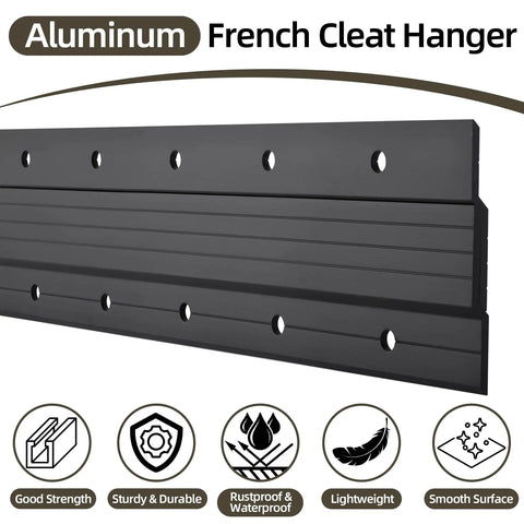 Aluminum French Cleat Hanger showing black heavy duty profile for mounting, highlighting good strength and waterproof features.