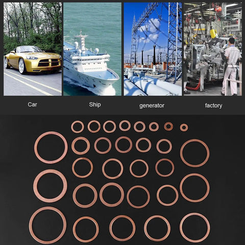 570 Pcs Copper Washers Flat Ring Set Kit 30 Sizes Sump Plug Sealing Gaskets For Car Marine Generator Engines With Plastic Storage Box solid copper rings