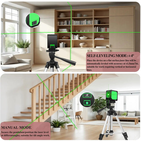 Self Leveling Laser Level With Tripod For Home Renovation And Picture Hanging No Fuss Setup Green Cross Line For Precise Floor Tile And Wall Alignment Up To 150 Feet Battery Included Class 2 Laser Output Ideal For DIY Projects And Indoor Layout, self-leveling on tripod