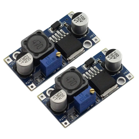 Two Pack DC-DC Buck Converter Power Modules With 3A Adjustable Step-Down LM2596 Regulator, LED Indicator, High Efficiency PCB