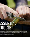 Person using Wave Plus Do-It-All 18-In-1 Full-Size Multi Tool For DIY Home Garden Outdoors And Everyday Carry EDC Stainless Steel for cutting