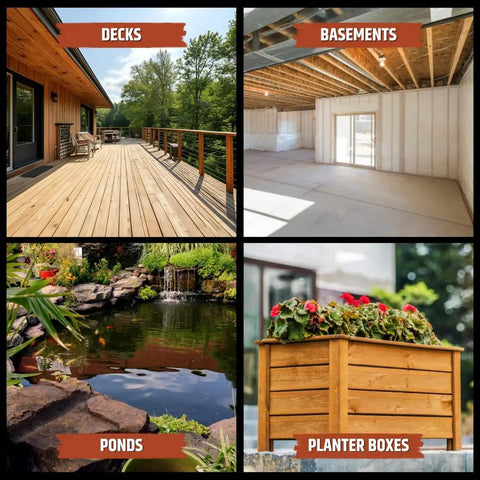 Multipurpose Primer For Concrete And Wood Water Based Non Toxic Fast Drying Easy To Apply Gives That Grip And Prevents Blistering Ideal For Concrete Wood Plastic And More 1 Gallon shown on decks, basements, ponds, planter boxes