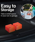 Two Pack 18 Inch Collapsible Traffic Safety Cones With Reflective Collar in compact form for easy storage in a car trunk