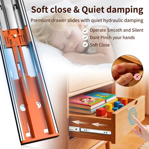14 Inch Soft Close Drawer Slides Full Extension Stainless Steel Side Mount Glides for noiseless kitchen cabinet operation
