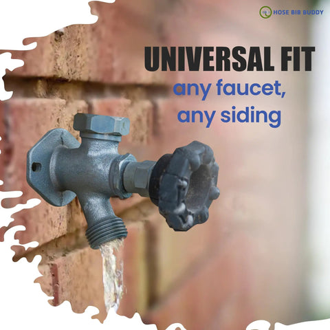 Hose Bib Mounting Plate And Secure Kit For Outdoor Faucets, Easy 3 Step Install, shown on brick, universal fit