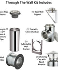 Heavy Duty Through The Wall Kit With Spark Guard Chimney Cap For 8 Inch 304 Stainless Steel Class A Double Wall All Fuel Insulated Pipe components include pipe adapter, wall bracket, and chimney cap.