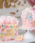 13-Inch Large Happy Birthday Gift Bag With Card And Tissue Papers Floral Design Handles Pink Perfect For Women Girls Birthday