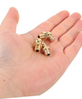 9 Piece Copper Threaded Grease Fittings Kit With Straight And Angled Nipples For Cars And Excavators, shown in hand