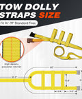 Diagram of Basket Style Dolly Straps, 2 Pack for 14 to 19 Inch Wheels, with measurements and polyester material detail.