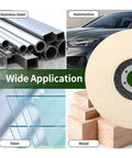 Pro-Grade Wool Buffing Wheel for Angle Grinder Polishing showing wide application on metal, automotive, glass, and wood surfaces.