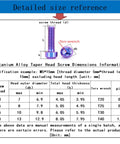 Detailed size reference for Aviation Grade Titanium Cone Head Screws Torx Anti Theft 4 Pack M4 M5 M6 M8 Burnt Blue.