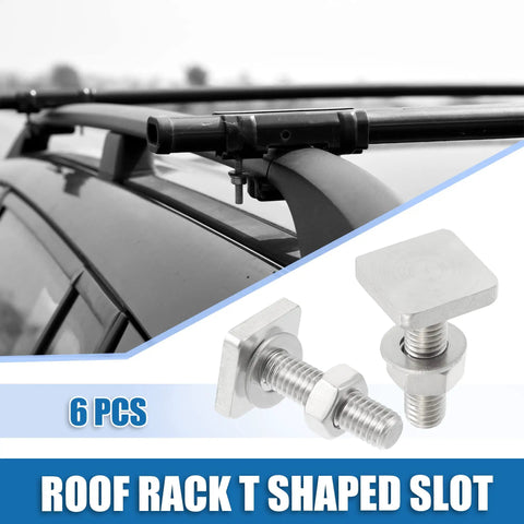 Heavy Duty M8 T Slot Bolts For Car Roof Racks, close-up of stainless steel fasteners on a roof rack.