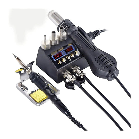 Pro Grade 2 in 1 Soldering Station With Hot Air Rework 800W, Dual LCD Displays, soldering iron and hot air gun setup