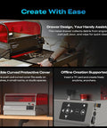 Falcon2 Pro S 22W Laser Engraver With Z Axis Auto Focus And Auto Cut Through Fully Integrated Enclosure shown in use with features