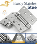 Heavy Duty 4 Inch Self Closing Door Hinges 3 Pack with Spring Action and One Quarter Inch Radius Corners for Interior or Exterior Doors Gates and Heavy Doors No Fuss Left or Right Hand Install Ideal For Residential And Commercial Use, stainless steel, waterproof design.