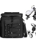 Top Shelf Insulated Golf Cart Cooler Bag Keeps Twelve Cans Bone Cold All Day With Leakproof Build And Heavy Duty Zippers showing black cooler bag with shoulder strap.