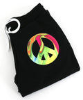Colorful peace sign design on black fabric using EasySubli Printable Sublimation Heat Transfer Vinyl Kit With 10 Sheets Of EasySubli Vinyl and Mask.