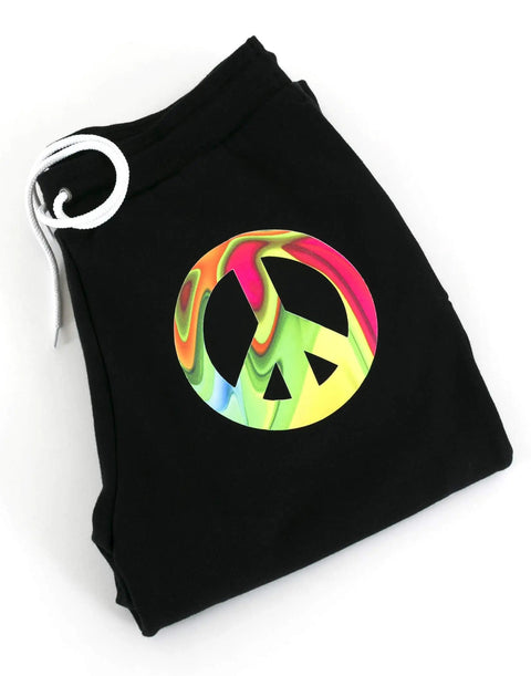 Colorful peace sign design on black fabric using EasySubli Printable Sublimation Heat Transfer Vinyl Kit With 10 Sheets Of EasySubli Vinyl and Mask.