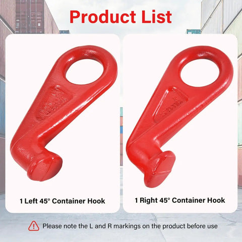 Heavy Duty Lifting Hooks For Shipping Containers With Clear Left And Right Safety Guidance Forged Steel Durable Dockside Gear Built For Industrial Warehousing And Logistics Pros