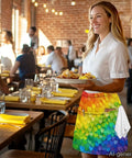 Waitstaff in restaurant wearing Rainbow Hearts 3 Pocket Waist Short Apron Waterproof Oil Resistant Half Apron