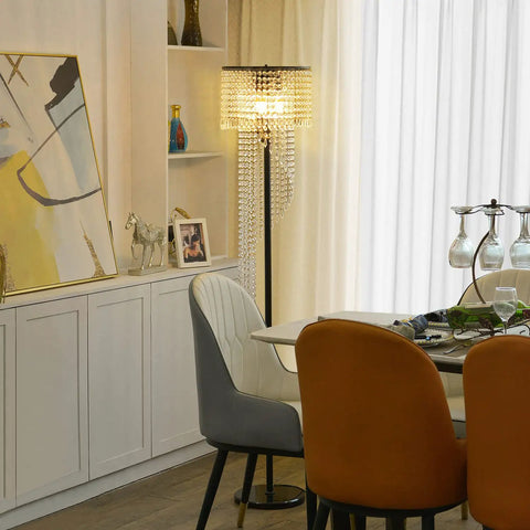 Dope Black Crystal Floor Lamp With Three Lights, Tall Pole Modern Minimalist Style For Living Room Bedroom Office